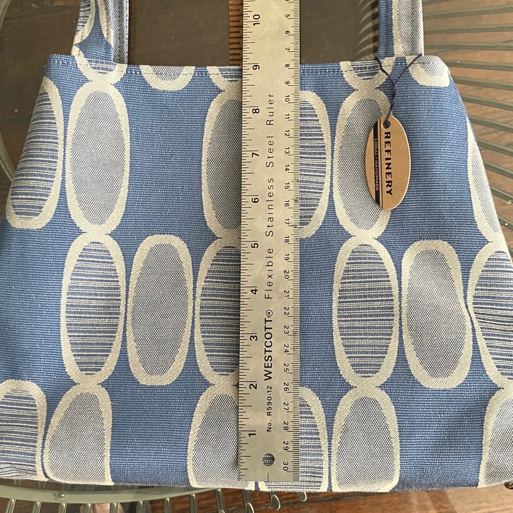 Refinery blue handmade fabric trapezoid shoulder bag handbag - Picture 9 of 9